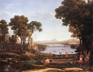 Landschap met dansende figuren